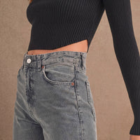 Ribbed Mock Neck Crop Sweater Top