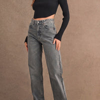 Ribbed Mock Neck Crop Sweater Top
