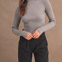 Ribbed Mock Neck Crop Sweater Top