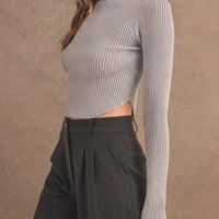 Ribbed Mock Neck Crop Sweater Top