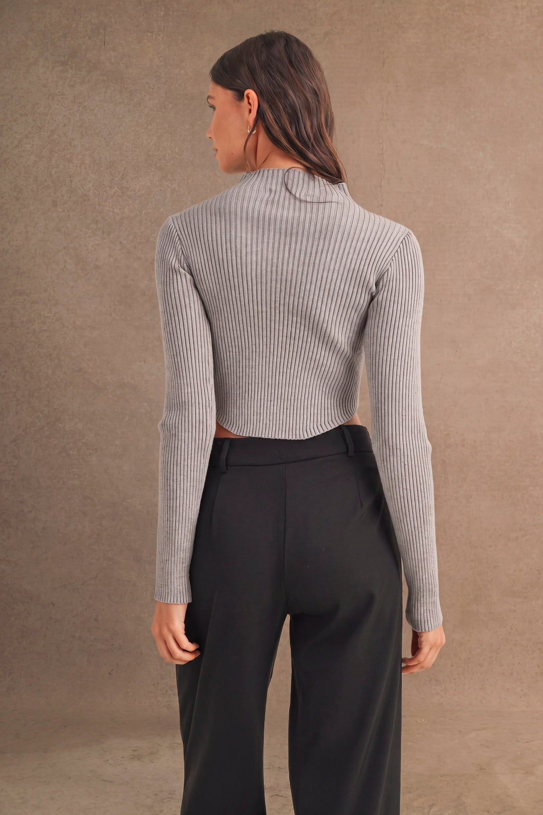 Ribbed Mock Neck Crop Sweater Top