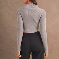 Ribbed Mock Neck Crop Sweater Top