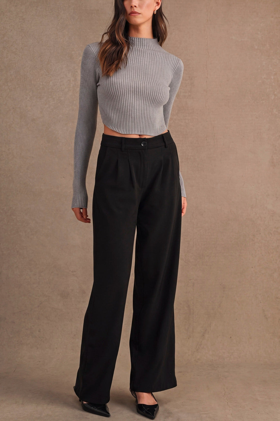 Ribbed Mock Neck Crop Sweater Top