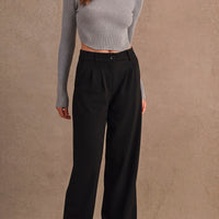 Ribbed Mock Neck Crop Sweater Top
