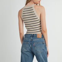 Halter Neck Striped Knit Top