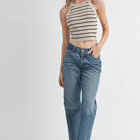 Halter Neck Striped Knit Top