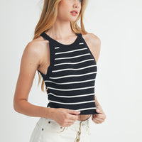 Halter Neck Striped Knit Top