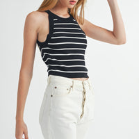 Halter Neck Striped Knit Top