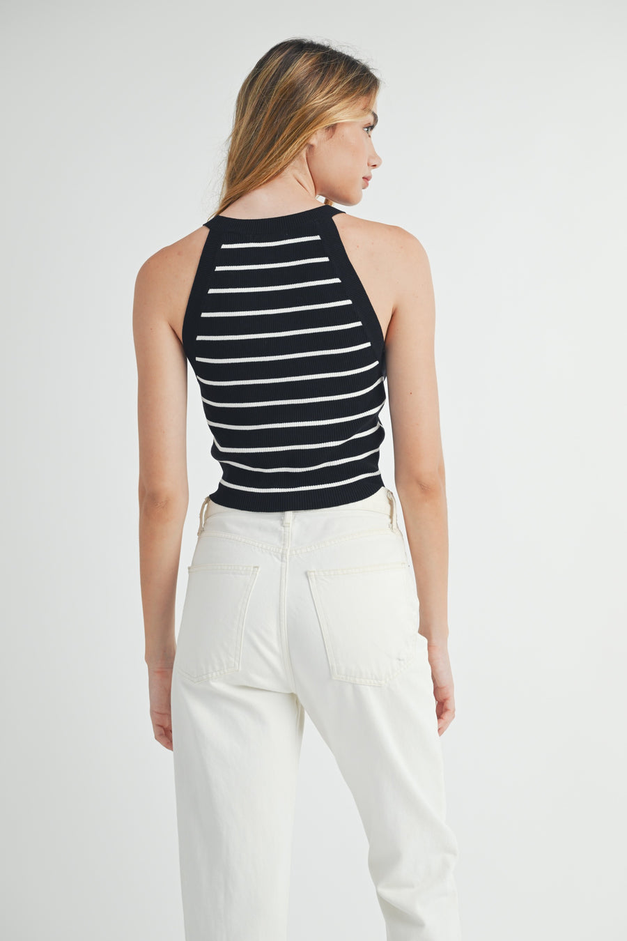 Halter Neck Striped Knit Top