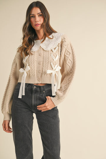 Lovely Collar Cable Knit Cardigan