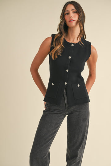 Jewel Button Down Sweater Vest