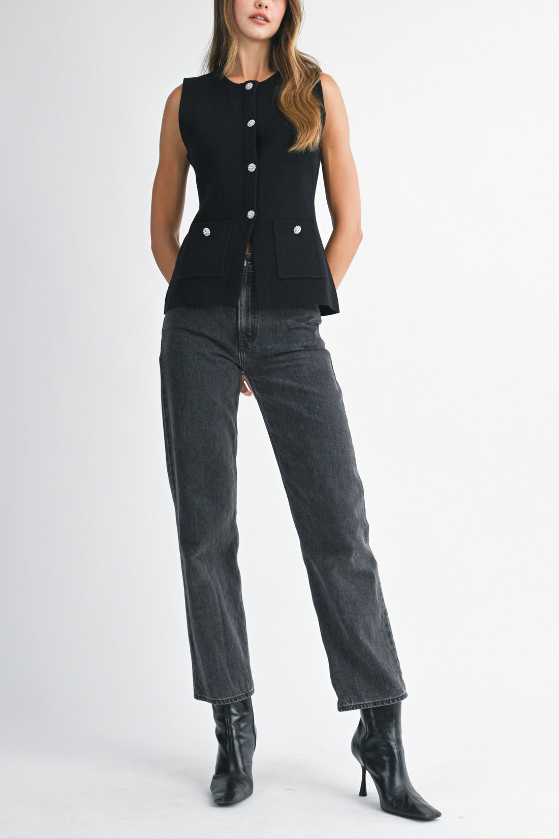 Jewel Button Down Sweater Vest