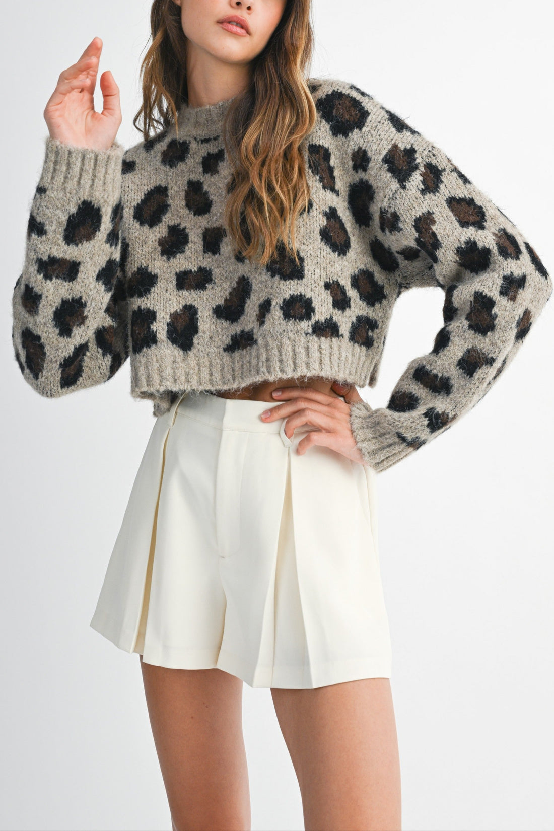 Fuzzy Leopard Print Cropped Sweater – Evercado