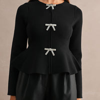 Jewel Bow Peplum Knit Top