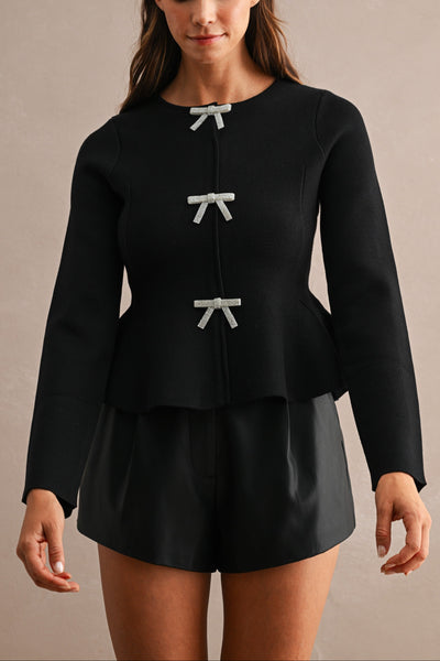Jewel Bow Peplum Knit Top