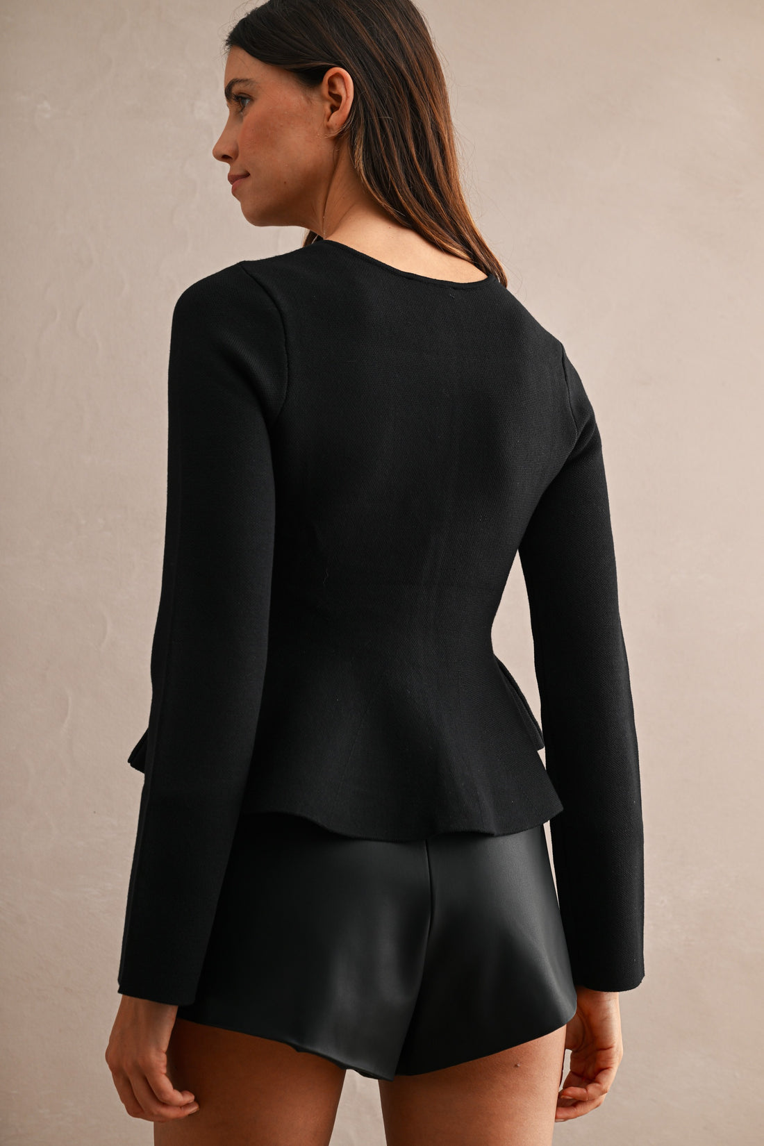 Jewel Bow Peplum Knit Top