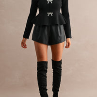 Jewel Bow Peplum Knit Top