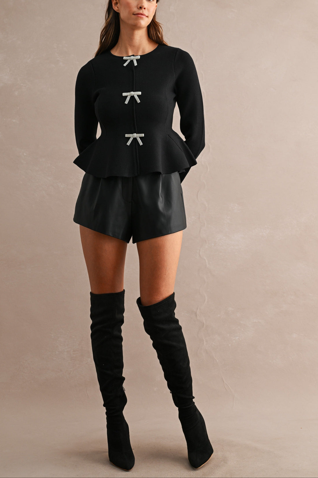 Jewel Bow Peplum Knit Top