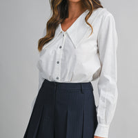 Linen Blend Collar Button Down Long Sleeve Blouse