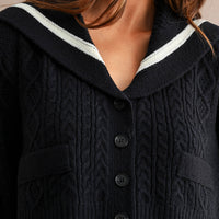 Sailor Collar Cable Knit Cropped Cardigan