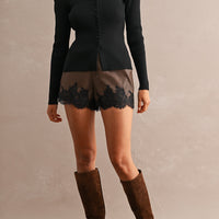 Puff Shoulder Ribbed Knit Button Front Cardigan Top