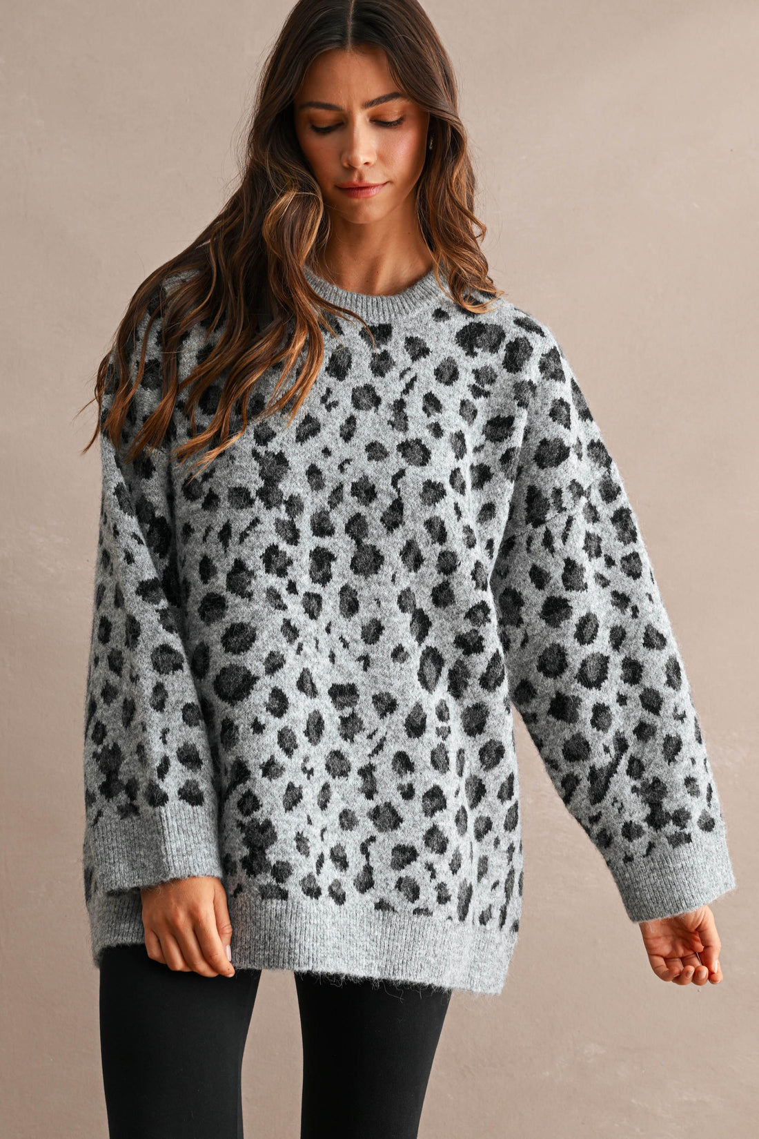 Oversized Leopard Print Soft Knit Sweater