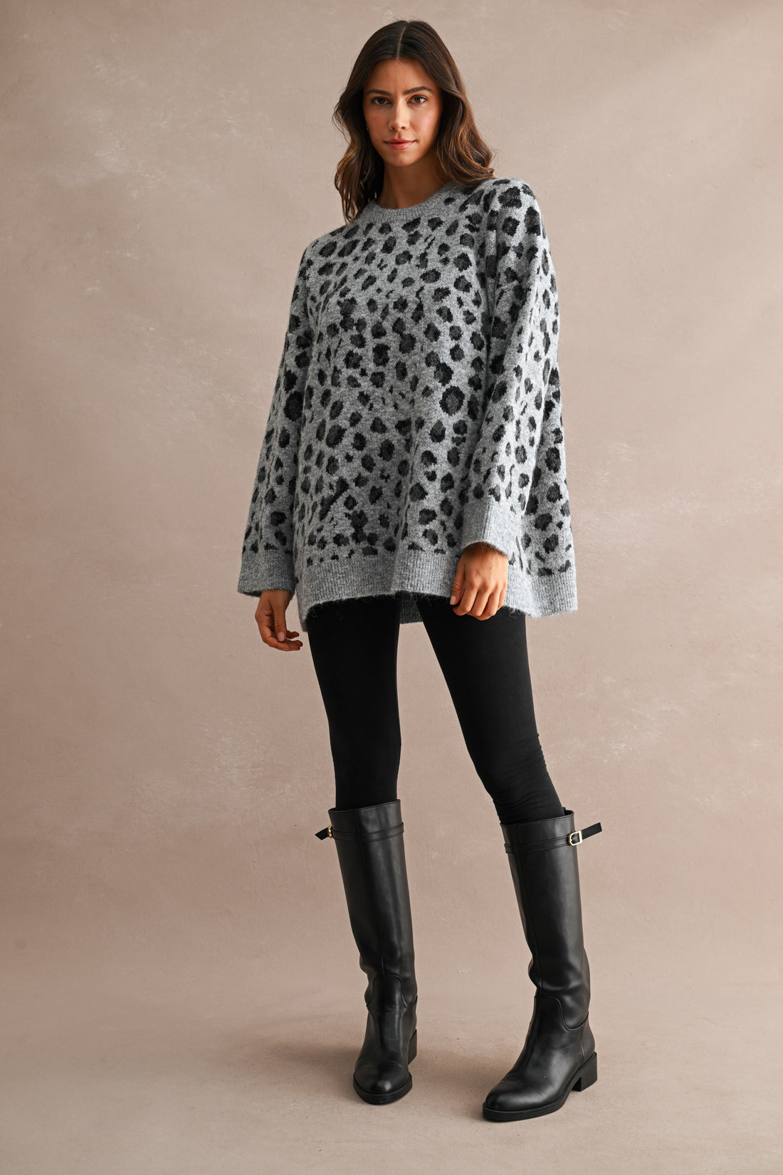 Oversized Leopard Print Soft Knit Sweater