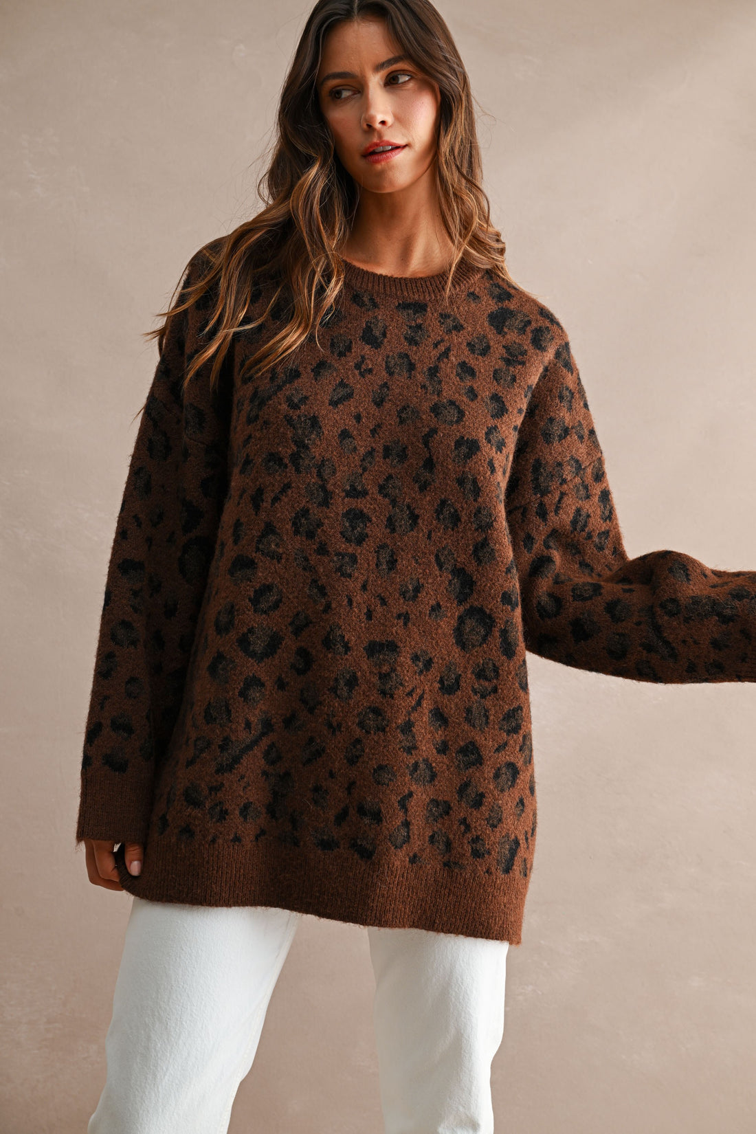 Oversized Leopard Print Soft Knit Sweater