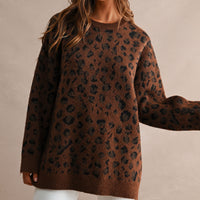 Oversized Leopard Print Soft Knit Sweater