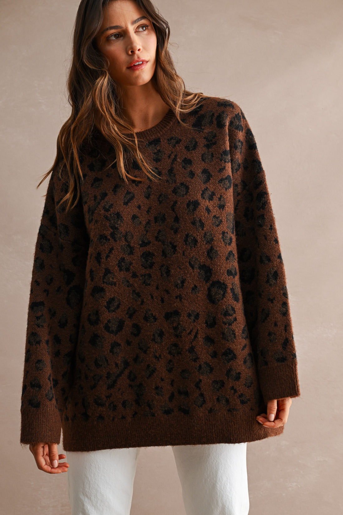 Oversized Leopard Print Soft Knit Sweater