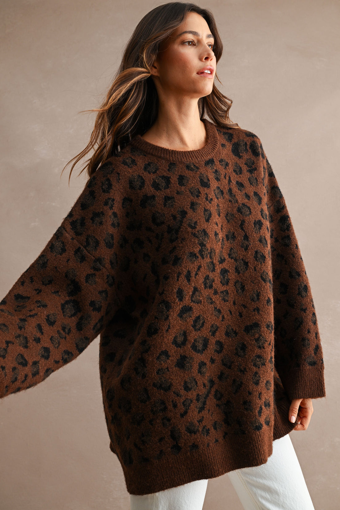 Oversized Leopard Print Soft Knit Sweater
