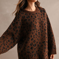 Oversized Leopard Print Soft Knit Sweater