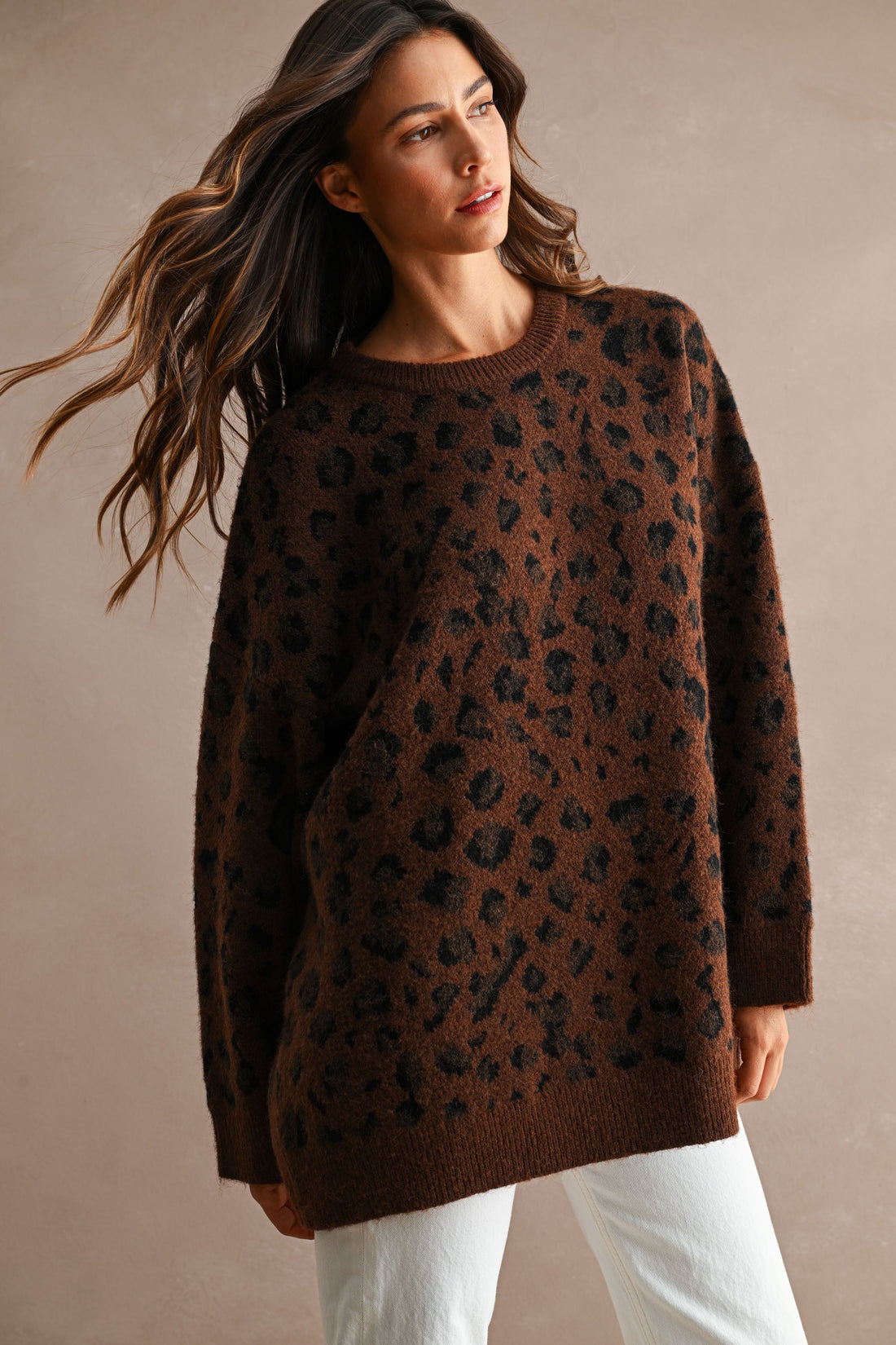 Oversized Leopard Print Soft Knit Sweater