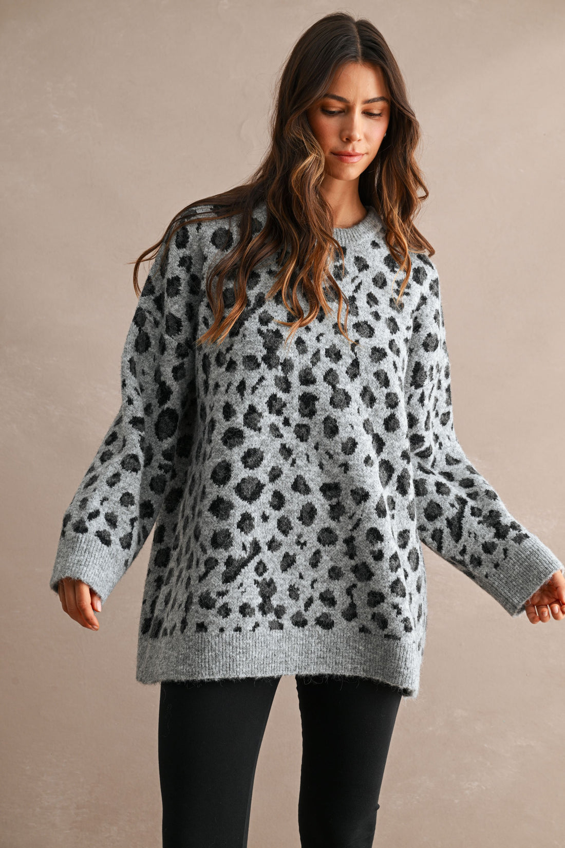 Oversized Leopard Print Soft Knit Sweater