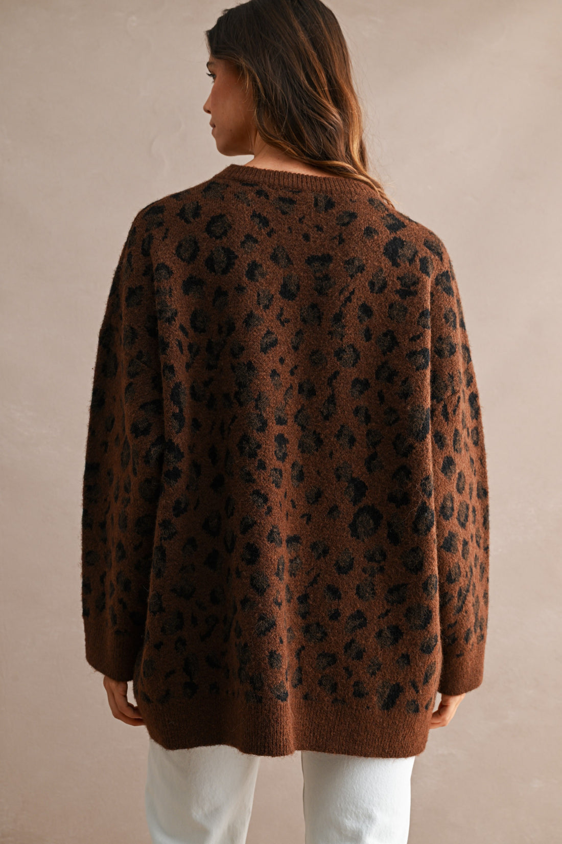 Oversized Leopard Print Soft Knit Sweater