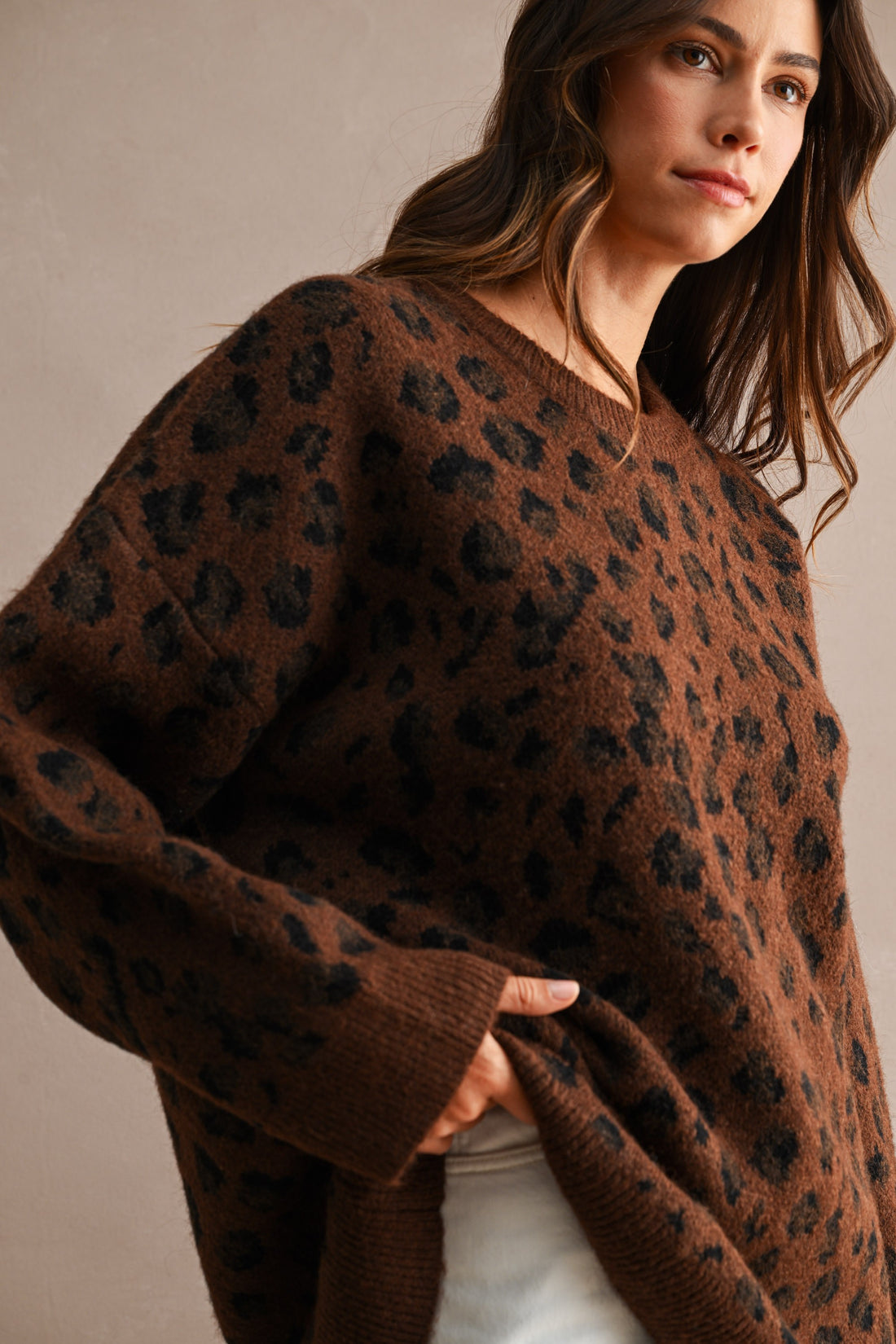 Oversized Leopard Print Soft Knit Sweater