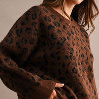 Oversized Leopard Print Soft Knit Sweater