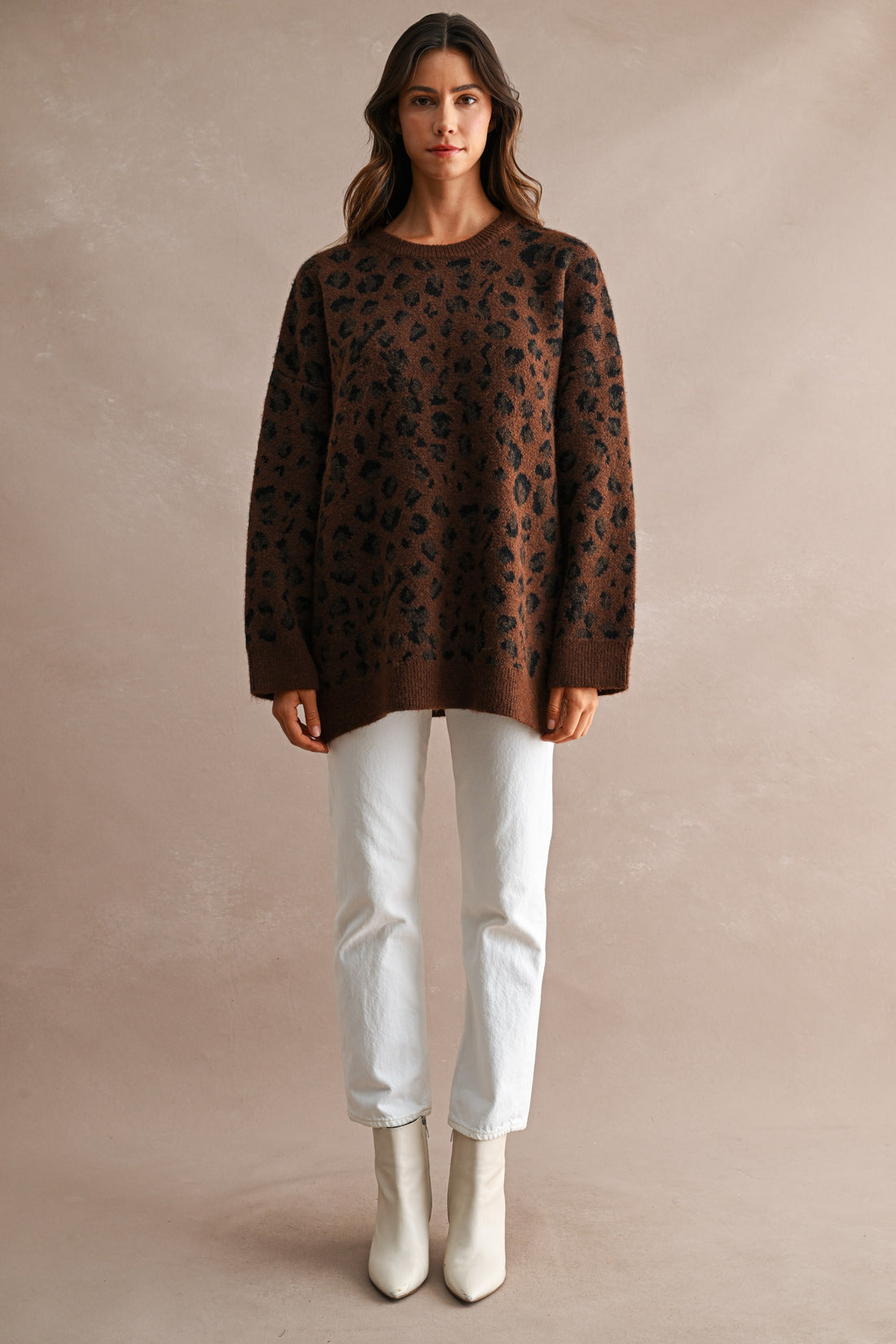 Oversized Leopard Print Soft Knit Sweater