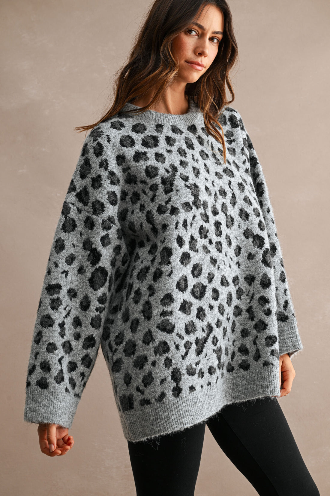 Oversized Leopard Print Soft Knit Sweater