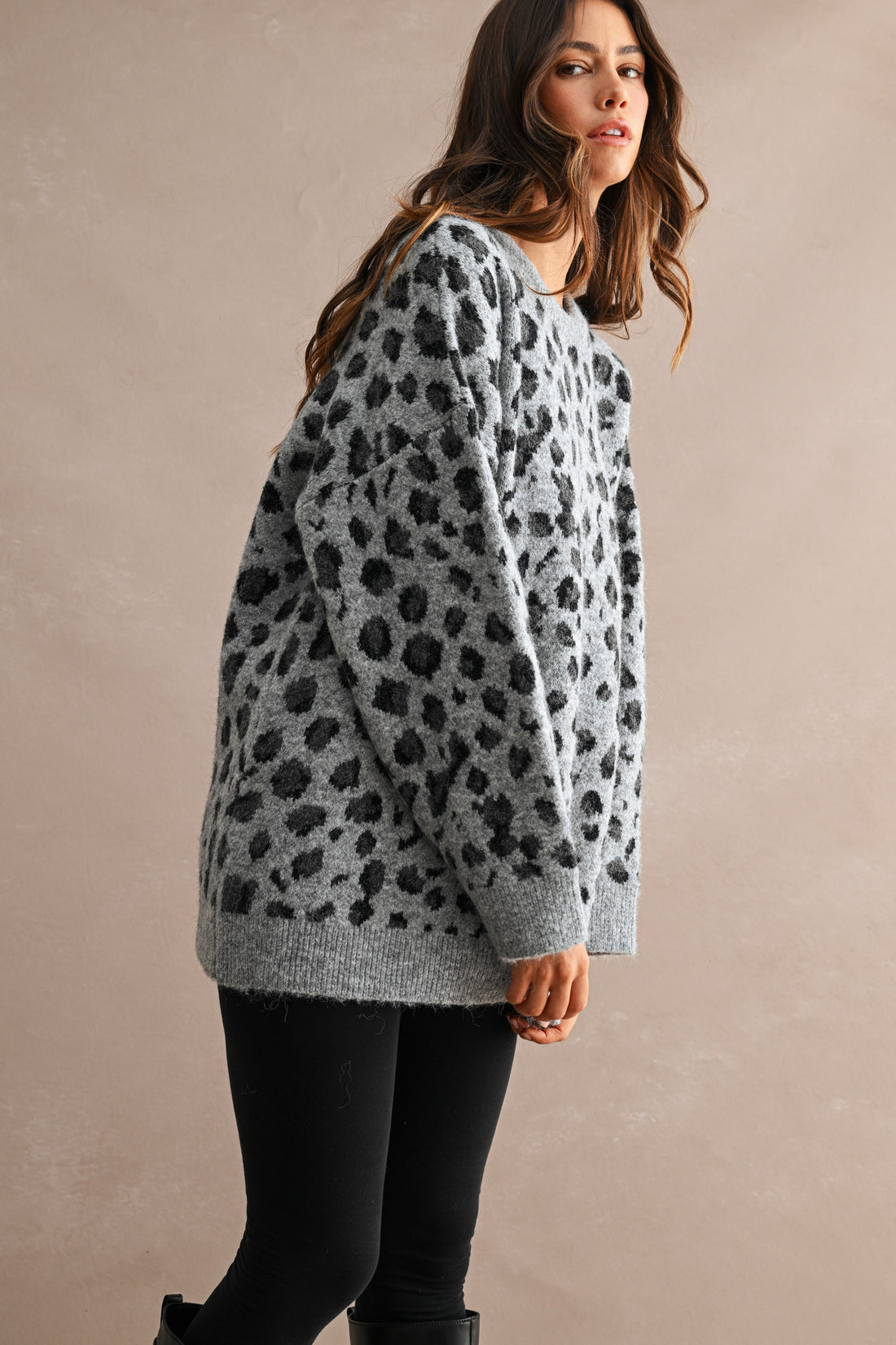 Oversized Leopard Print Soft Knit Sweater