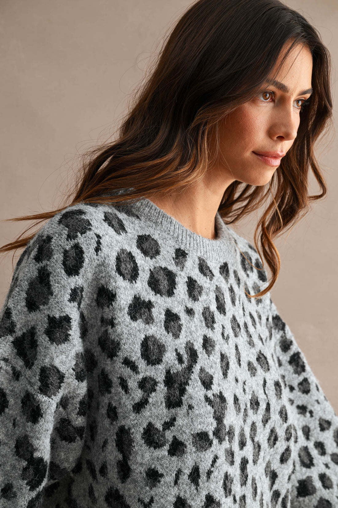 Oversized Leopard Print Soft Knit Sweater