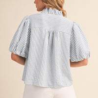Striped Ruffle Front Puff Sleeve Top