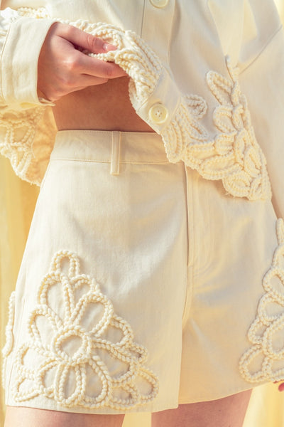 Floral Crochet Embellished Cotton Shorts