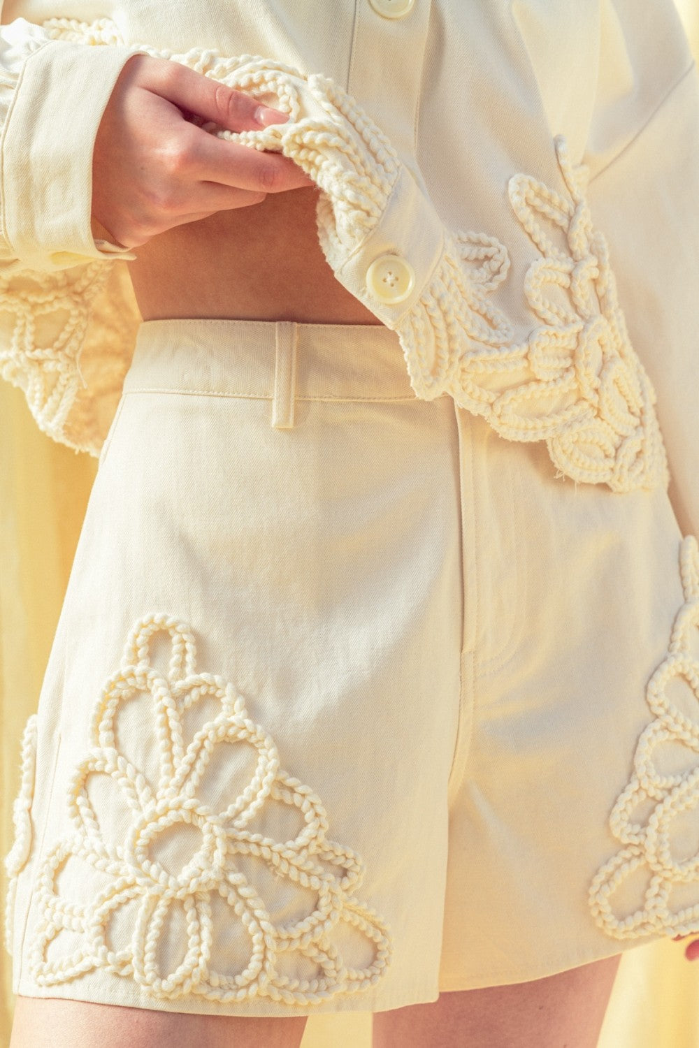 Floral Crochet Embellished Cotton Shorts