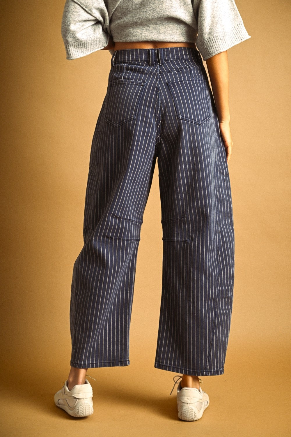 High-Rise Pinstripe Barrel Leg Cotton Pants