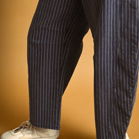 High-Rise Pinstripe Barrel Leg Cotton Pants