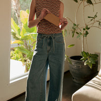 Wide Leg Drawstring Denim Pants