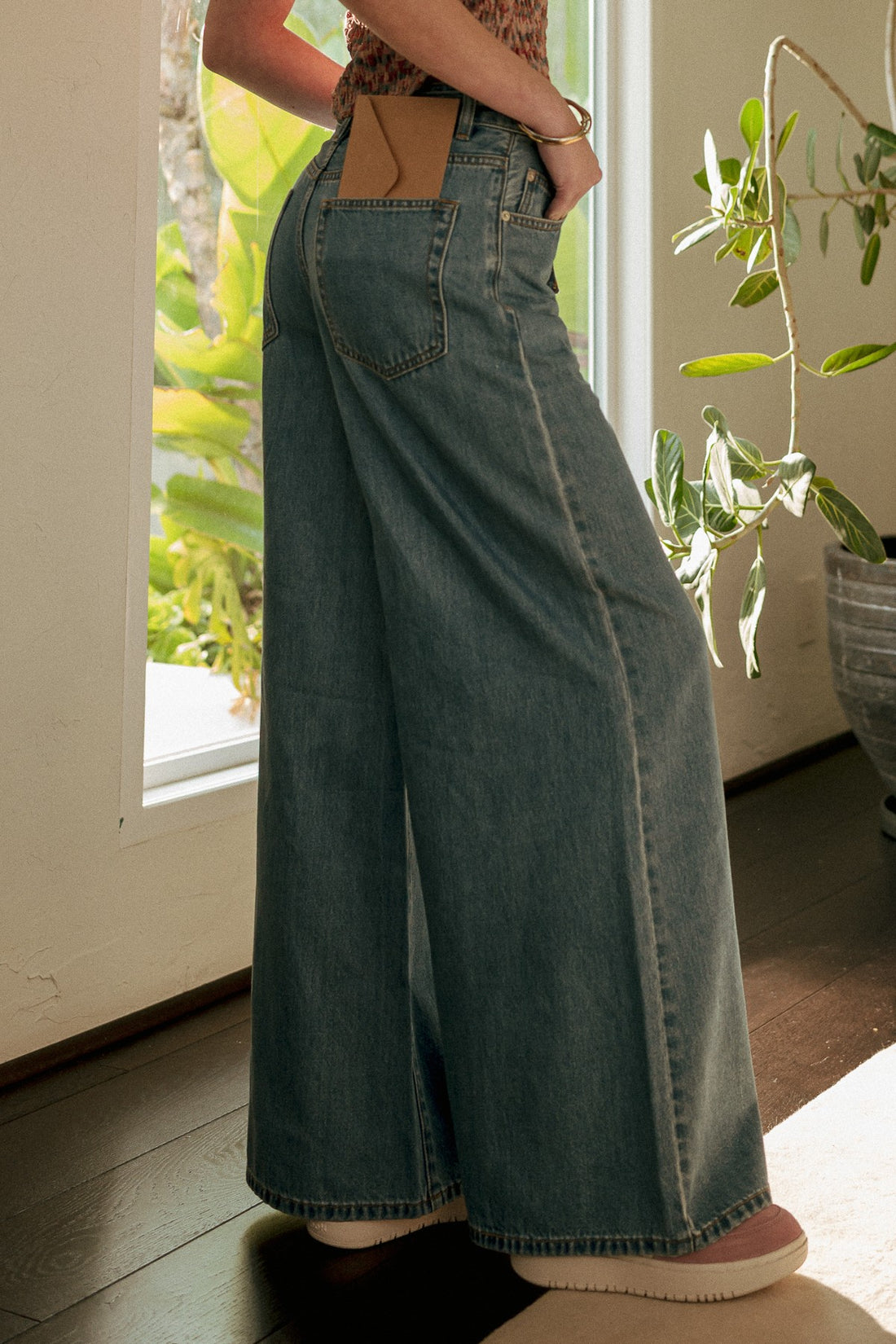 Wide Leg Drawstring Denim Pants