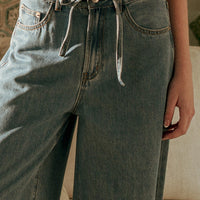 Wide Leg Drawstring Denim Pants