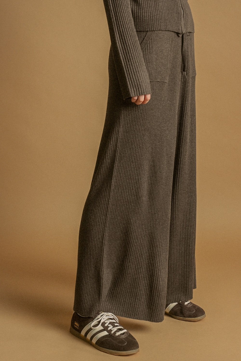 Ribbed Knit Wide Leg Drawstring Lounge Pants